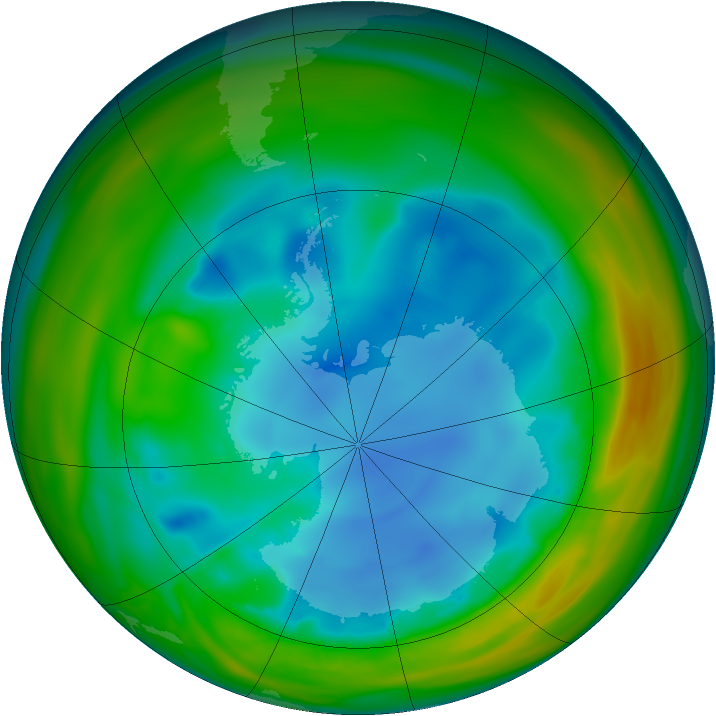 Antarctic ozone map for 31 July 2005